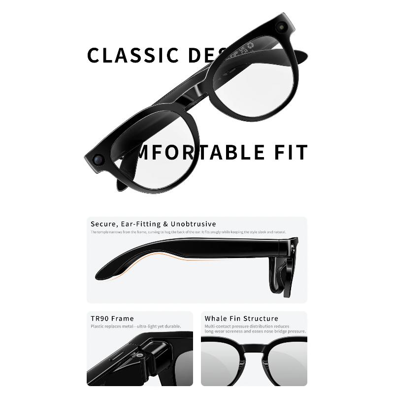 MT3 Smart Glasses 8MP HD Camera Video Recording AI Translation Voice Assistant TR90 Ultralight Bluetooth Call Music Smart Eyewear USB Charging Unisex