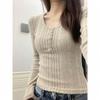 Spring Autumn Solid Color Slim All-match Bottomed T-shirt Women Long Sleeve Vintage Casual Top Pullover Tee