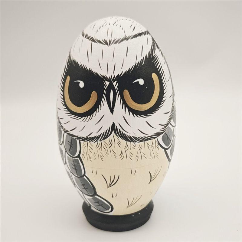 AEE2-Owl Nesting Dolls, Mini Wooden Crafts Owl Family, Easter Decoration