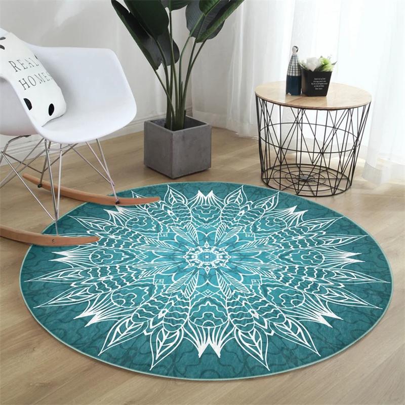 

Mandala Round Rug Geometric Floor Carpet Art Deco Non Slip Circle Rugs Traditional Anti Slip Mat Black Area Rugs for Living Room 40X40cm