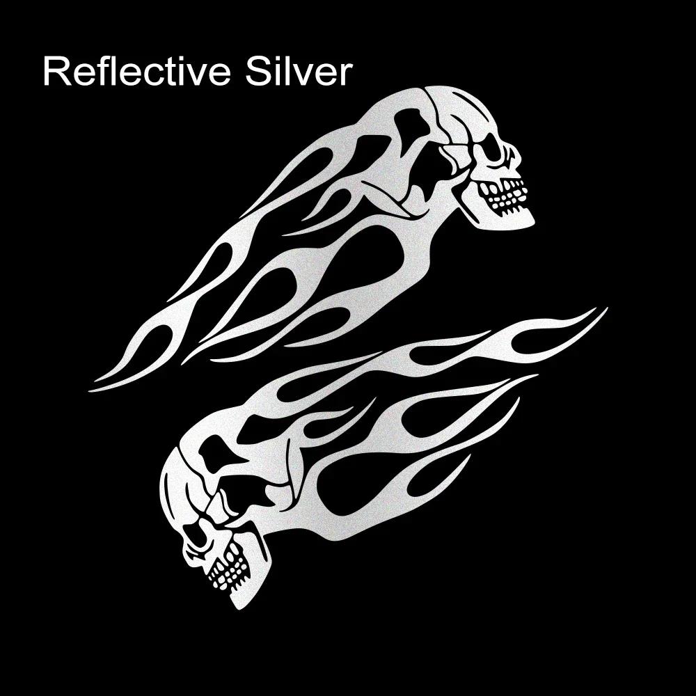 2PCS Motorcycle Oil Tank Stickers Creative Universal Motorbike Flame Skull Decals Tank Reflective Waterproof Decor Accessories