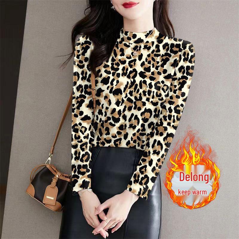 

Ribbed Fleece Polka Dot Long Sleeve Top with Half-High Collar - Autumn/Winter Collection 2XL (120-135 jin)