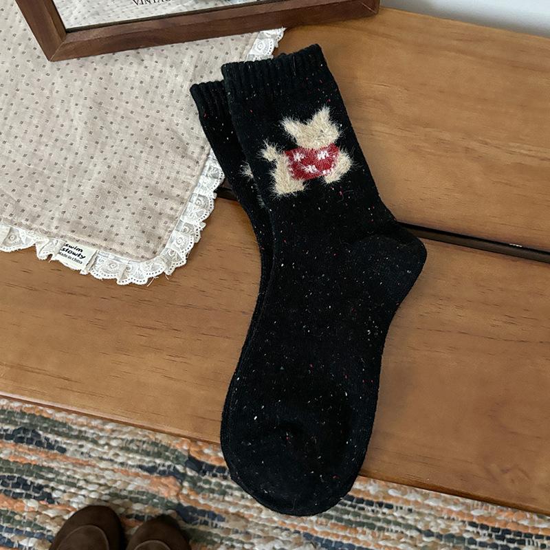 Wool socks autumn and winter tube socks Japanese warm winter cute cartoon dressing puppy stacking socks