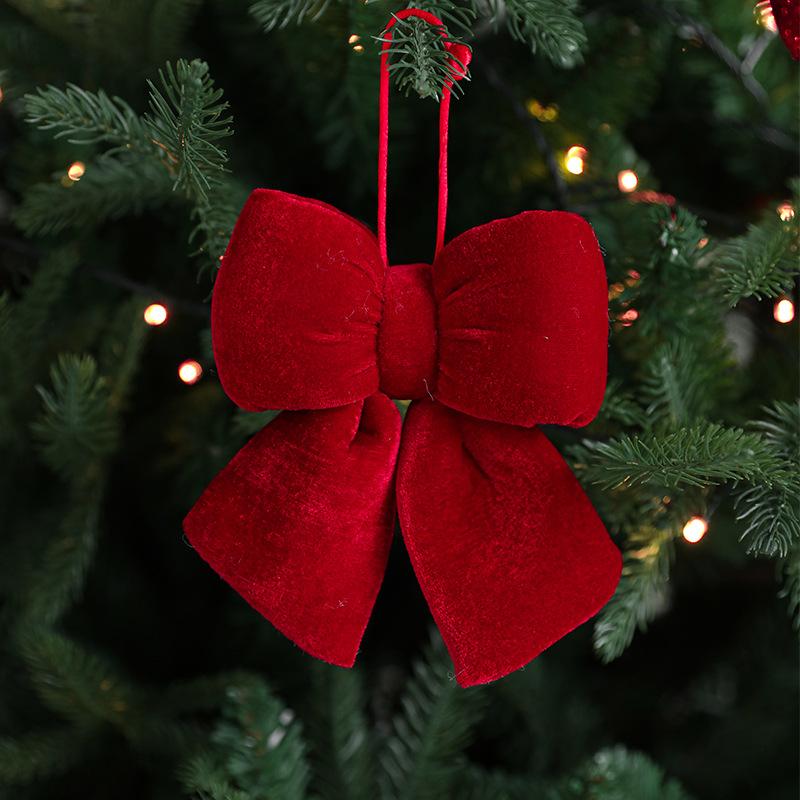 Red Velvet Christmas Bow Ornaments, Holiday Wedding Decor for Xmas Tree Hanging Decoration