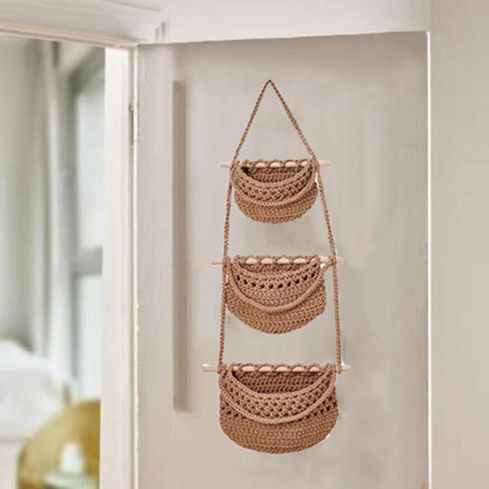 Handmade Hanging Fruit Baskets Simple Fruit Net Pocket Practical 3 Tier Storage Bag  Closet
