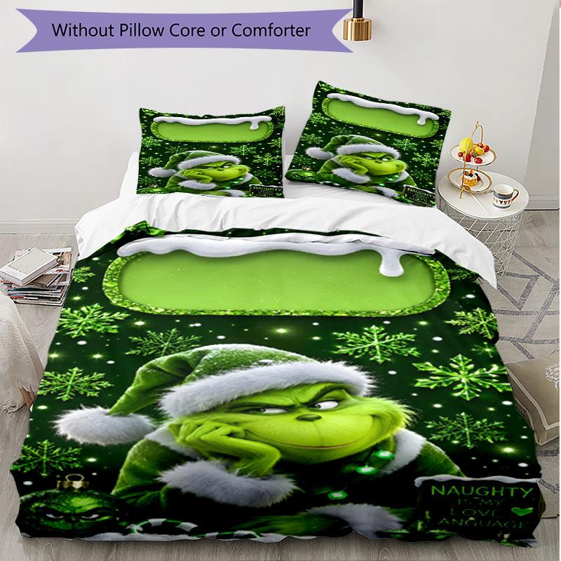 3pcs Duvet Cover Set (1*Duvet Cover + 2*Pillowcase, Without Core), The Grinch Print Soft All‑Season Bedding Set, Home Bedroom Decor Gift