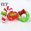 Elastic Rubber Dog Chews Christmas Squeaky Chew Toys, Teeth Cleaning Interactive Pet Holiday Themed Fetch Toys for Pets Balls with Candy Cane