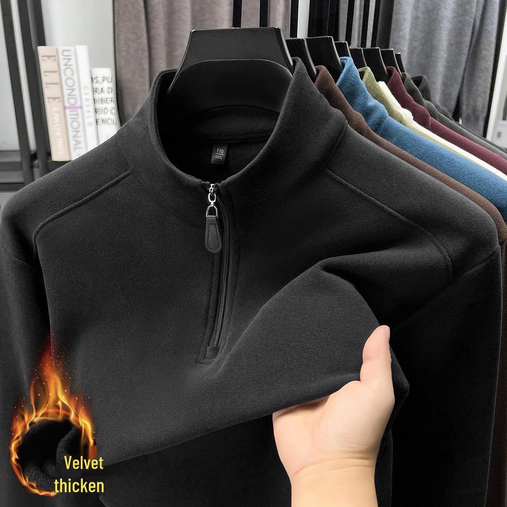 Men's Thickened Fleece Half-Zip Polo Shirt with Stand-up Collar - Comfortable, Skin-Friendly, Plus Fleece Casual Hoodie