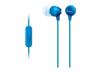 Sony Earphones MDR-EX15AP: Canal Type with Remote Control and Microphone Blue MDR-EX15AP LI