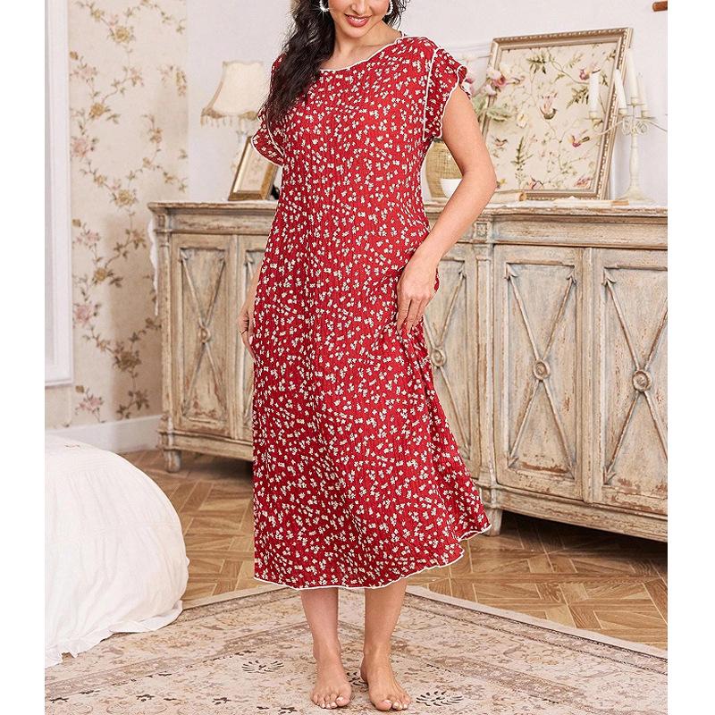 Women's Comfortable Floral Mid-Length Nightgown - Spring/Summer