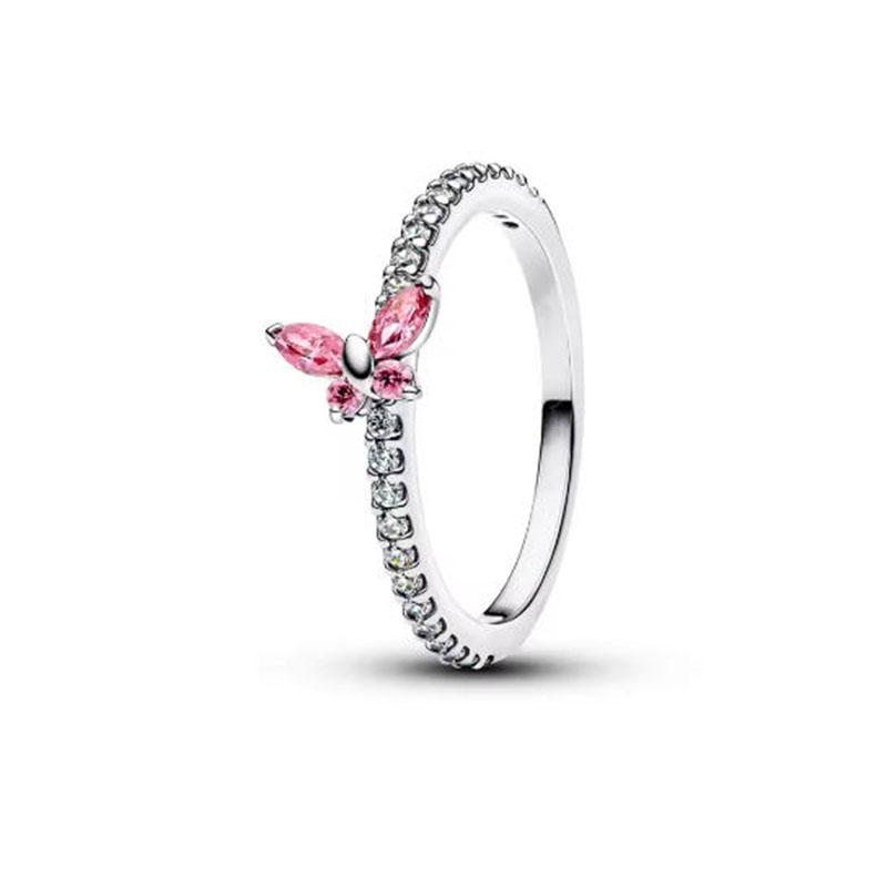 S925 Silver Pink Flower Bee and Bow Women's Ring Fashionable and Versatile Gift for Friends 2026