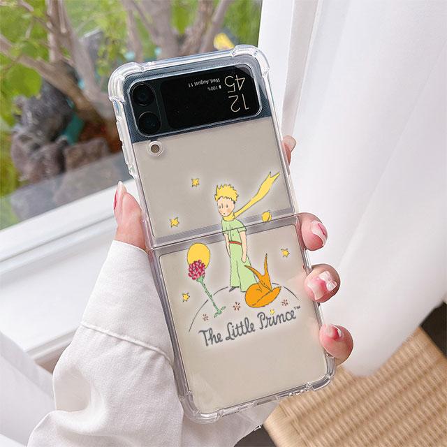 Clear Case For Samsung Galaxy Z Flip 3 4 5G Airbag Shockproof Phone Cover ZFlip3 ZFlip4 Luxury Shell Cartoon The Little Prince