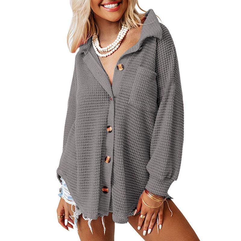 Fashion Women Color Casual Loose Cardigan Button Top T-shirt Long Sleeve Shirt