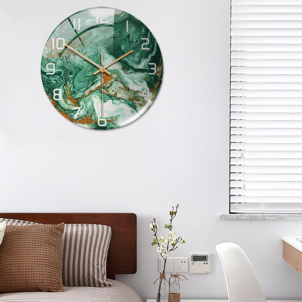 CC127-142 Luxurious Round Marble Wall Clock, 3D Creative Acrylic Design for Home Decor
