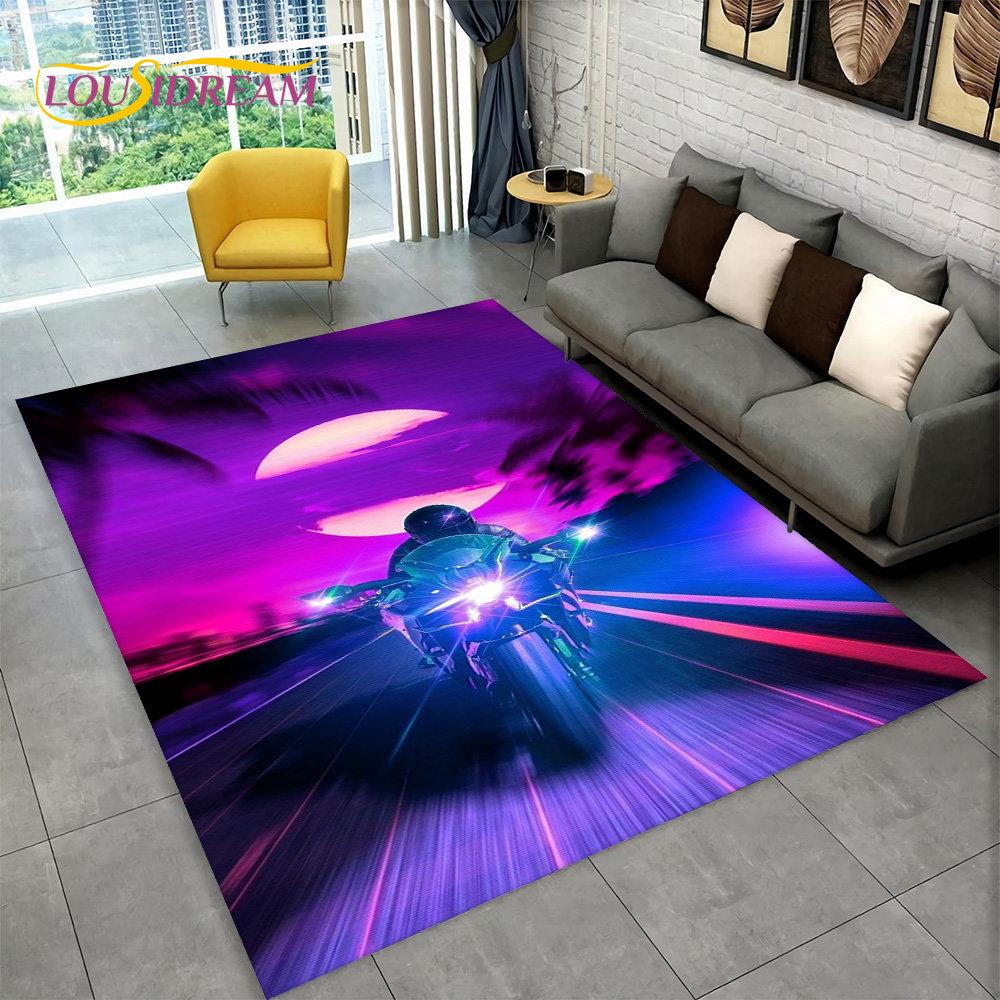 3D Retro Vintage Motorcycle Area Rug Large,Carpet Rug for Living Room Bedroom Sofa Doormat Decor,Child Play Non-slip Floor Mat
