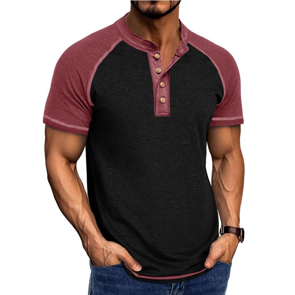 Men's Casual Base Layer Sportswear, Men's Color-blocked Round-neck Short-sleeved T-shirt Top