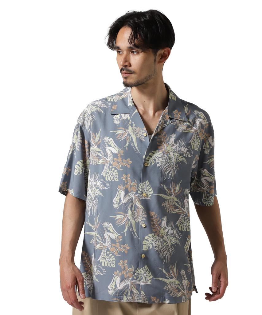 Avirex Aloha Shirt Tropical Girl Size M 391 Sax Men's 783-5123007