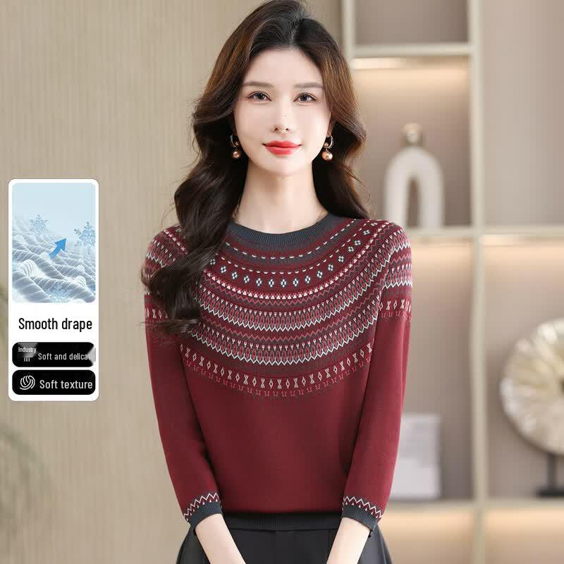 SNOWFLYING Women s Fair Isle Jacquard 3/4 Sleeve Knit Sweater XL