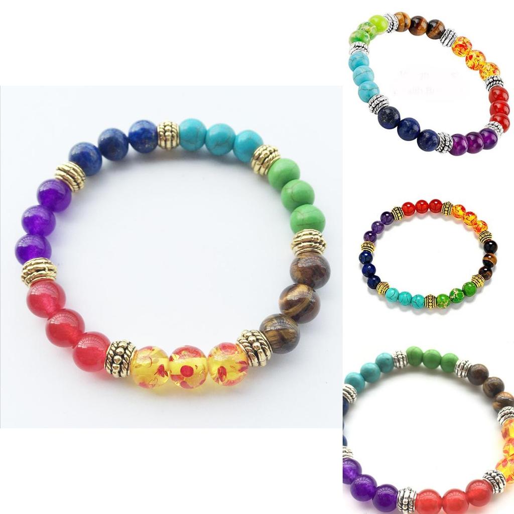 Stunning 7 Chakras Handmade Rainbow Bead Bracelet With Round Charms For Wellness