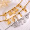 Trendy European & American Multi-Element Rhinestone Pendant Bracelet, Adjustable Retro 18K Gold-Plated Titanium Steel Jewelry