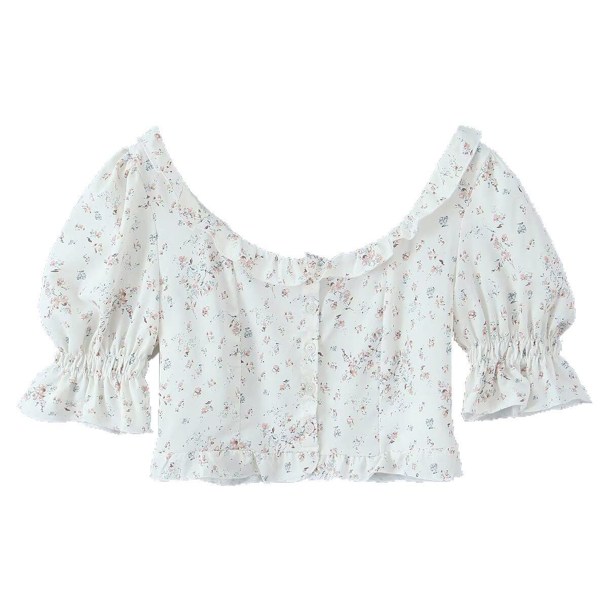 

Весна 2025 Женский Европейский и Американский Стиль Цветочный Принт Французский Элегантный Топ Large