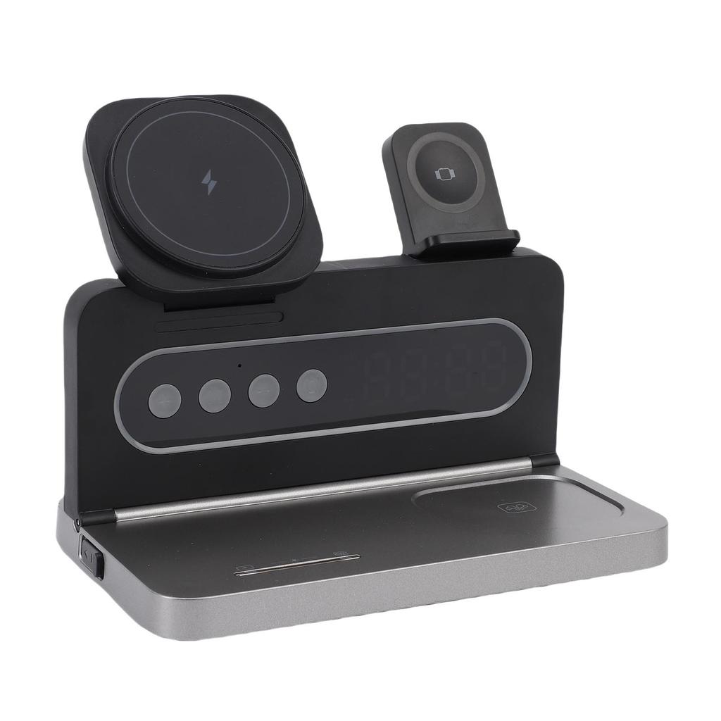 4 In 1 Wireless Charger Magnetic Adsorption Fast Charging Station Phone Stand with Ambiance Light and Clock