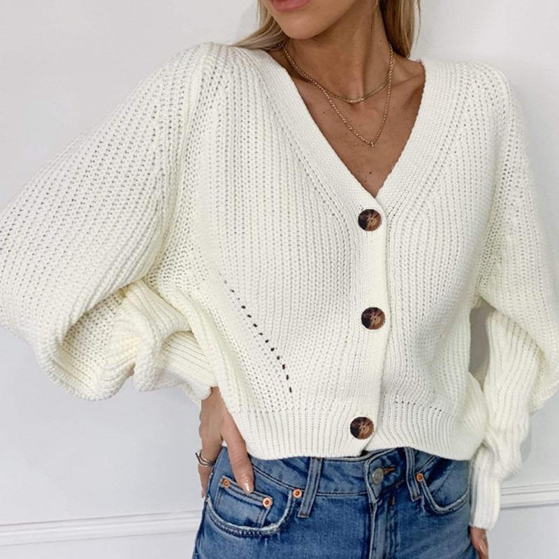 Fashionable new casual solid color button knit cardigan, comfortable autumn and winter classic simple ladies sweater jacket