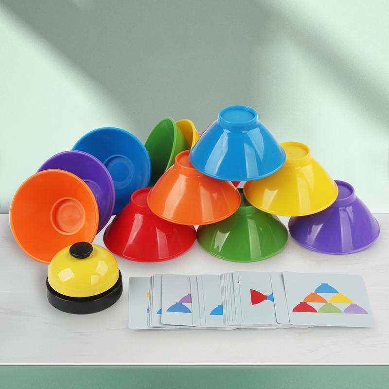 Stack Bowls Speed Game Toys Montessori Educational Intellectual Enlightenment Toys With Card Color Cognition Logic Training Gift