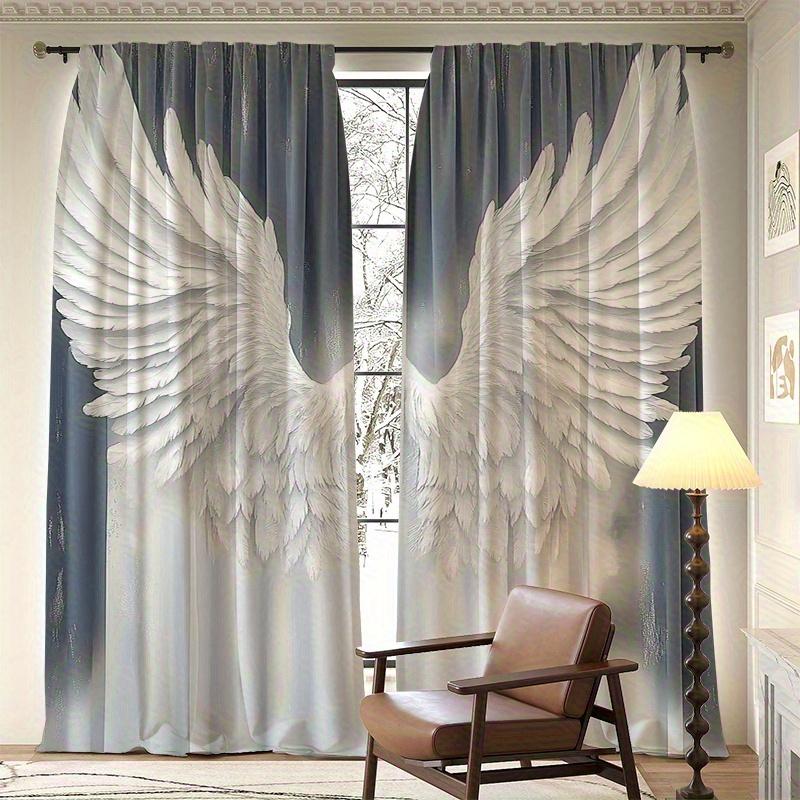 Set Of 2 Angel Wings Print Curtains Living Room Bedroom Office Decor Curtain With Rod Pocket Polyester Ideal For
