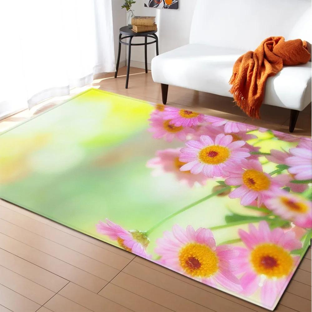 3D Print Poppies Flower Carpet Natural Scenery Floor Mat Sunlight Landscape Home Entrance Door Mat Living Room Rugs Bathroom Mat
