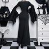 Slim Batwing Sleeve Dress Patchwork Grunge Robe Bodycon Vintage Halloween Maxi Dress  Costume
