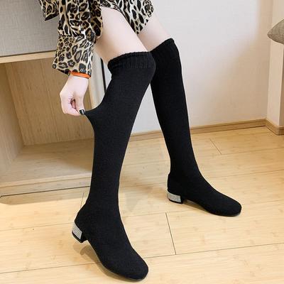2025 Spring and Autumn Trendy Slim-Fit Elastic Sock-Style Over-the-Knee Boots for Women Slimming Medium Heel Boots