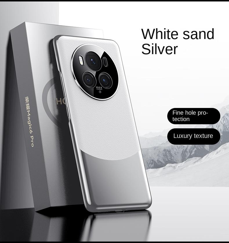 For Honor Magic 6 6 Pro Leather Lens Integrated Platinum Color-Block Anti-Scratch and Anti-Fingerprint Phone Case