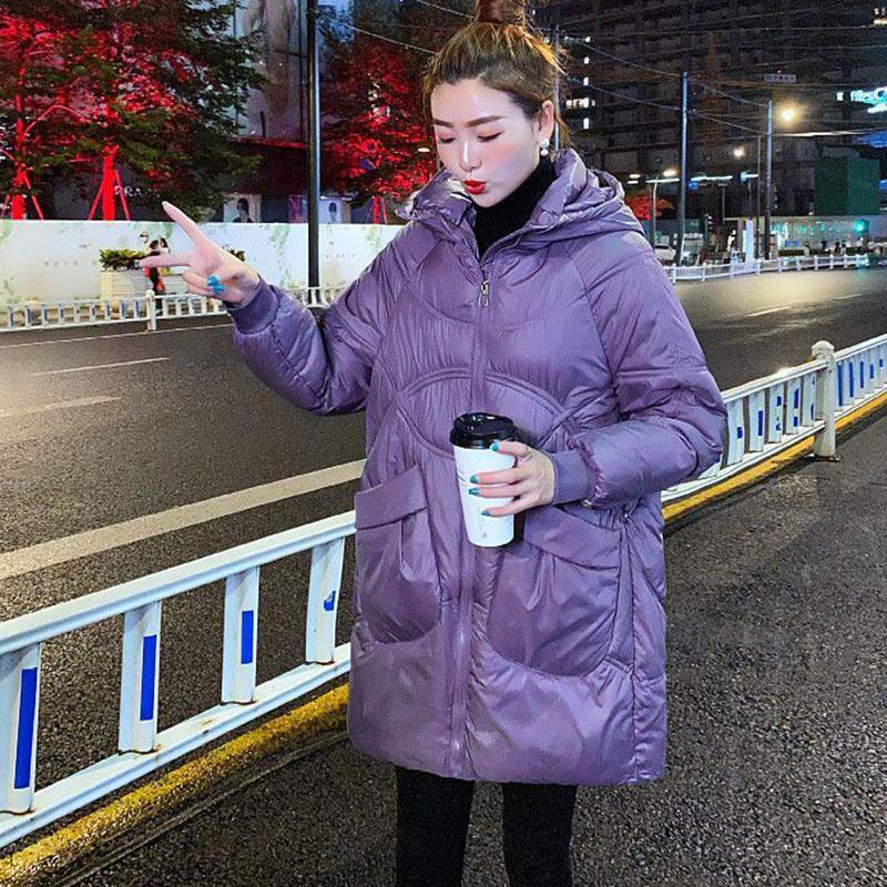 Down Cotton Coat Long Women's Winter Jacket Outerwear Loose Hooded Cotton Clothes Female Warm Parker Overcoat Purple Black