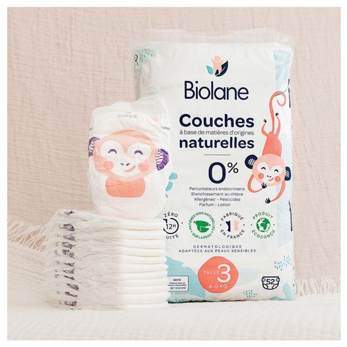 Biolane - Couches Naturelles Taille 3 - Ultra-Absorbant, Pas De Fuite - 52 Unités