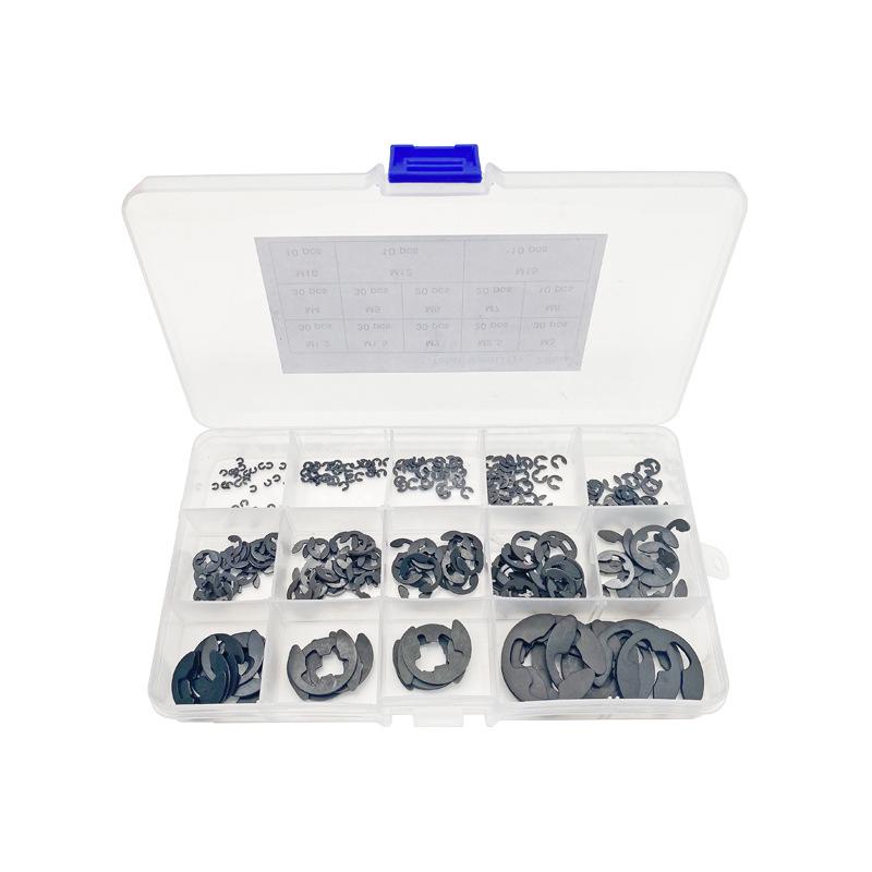 290-Piece Black Manganese Steel C-Type Snap Ring Set, Sizes M1.2-M15