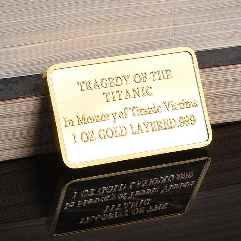 Titanic gold piece, commemorative medal, creative home furnishing, gold-plated bar, shipwreck love, small gift, couple's gift