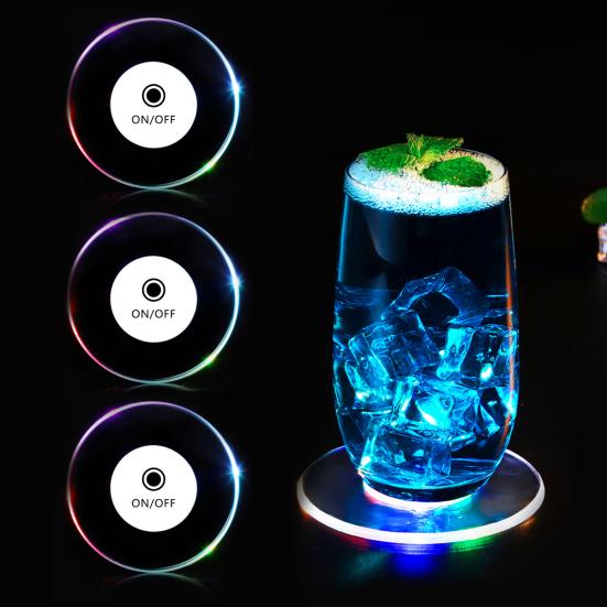 

3Pcs LED Glowing Coasters Cup Holder Mat Light Bar Placemat Acrylic Party Drink Backlight Pad Home Kitchen Decor 3pcs Colorful Light