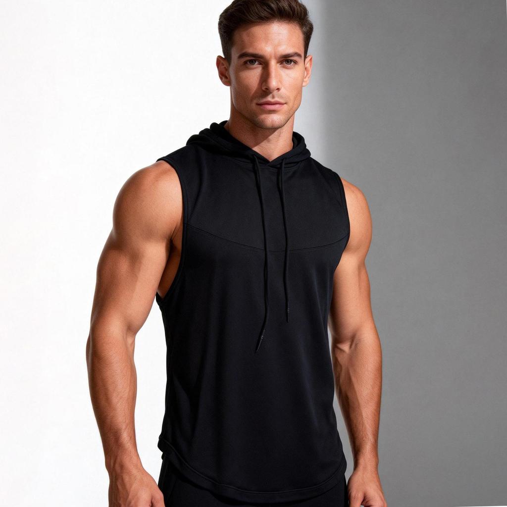 Hooded Muscle Tank Top for Men Athletic Basketball Vest Breathable Gym Fitness Sleeveless Shirt