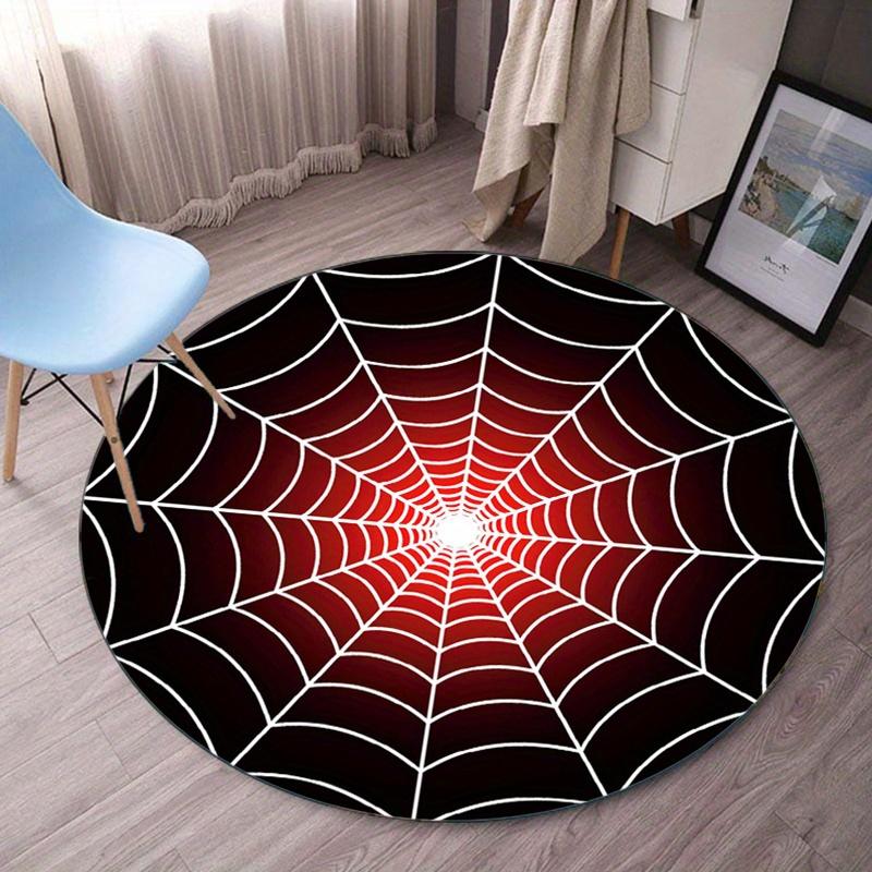 

Spider webeffect round rug horror theme living room floor mat red blackdesign anti slip indoor carpet for Halloween or game room 60cm x 60cm