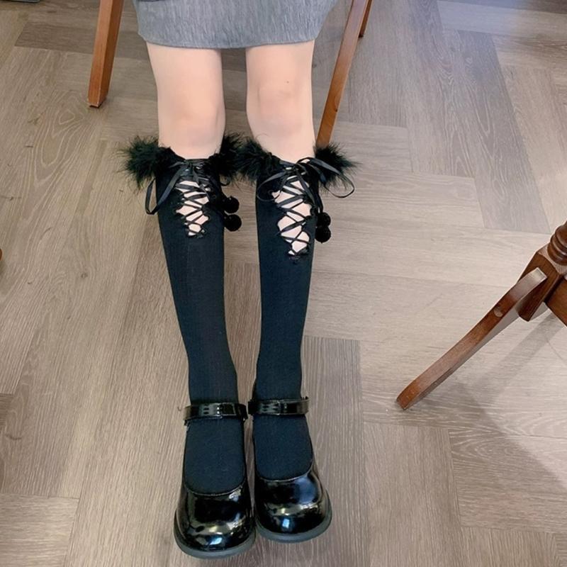Womens Ruffle Socks Calf Socks Cute Feather Trim Socks Thin Middle Tube Stockings Summer Breathable Thin Socks