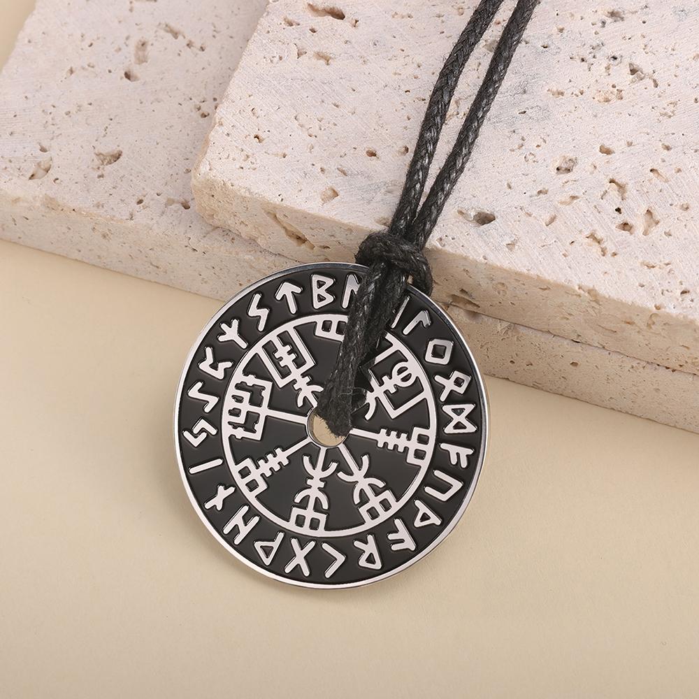 Dawapara Vegvisir Compass Necklace Double Sides Icelandic Strength Protection Amulet Stainless Steel Jewelry