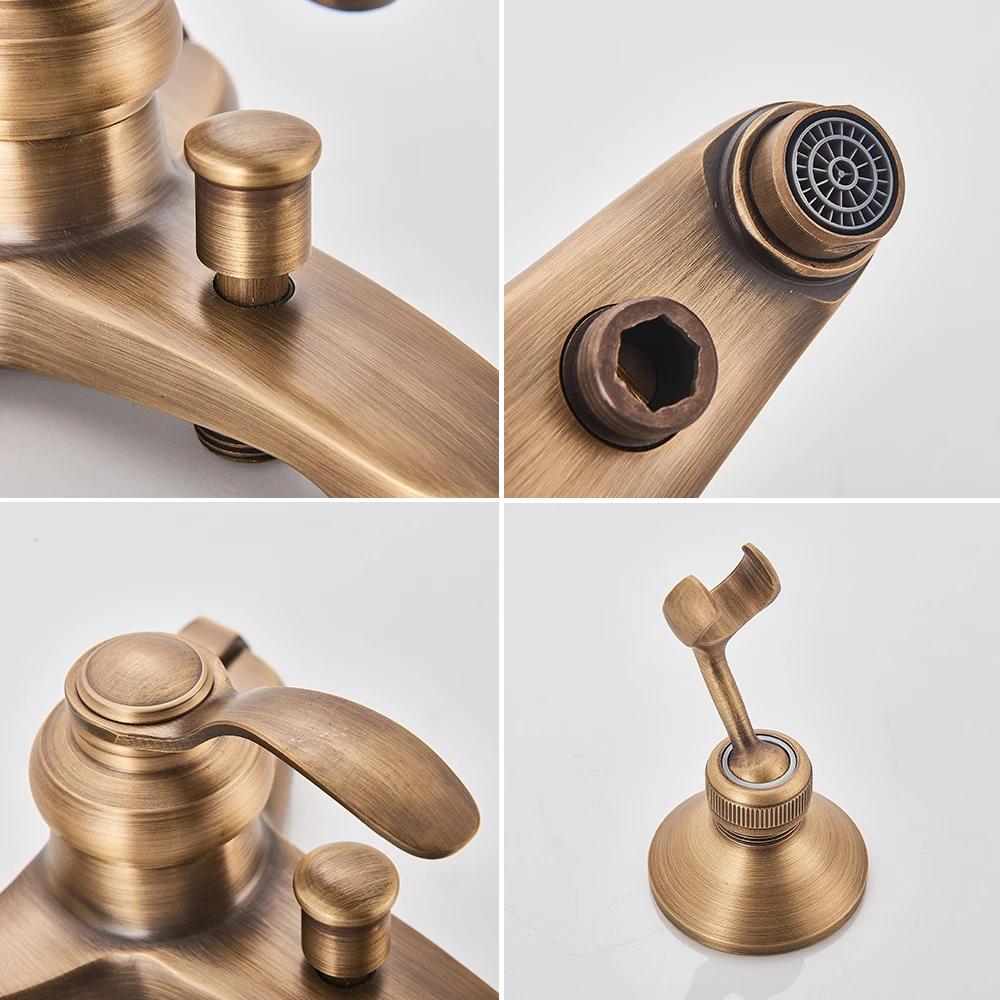 Grifo de Ducha de Latón Antiguo para Baño Grifo de Bañera Grifo Mezclador Juego de Alcachofa de Mano de ABS Grifos de Válvula de Control de Ducha de Montaje en Pared Negro