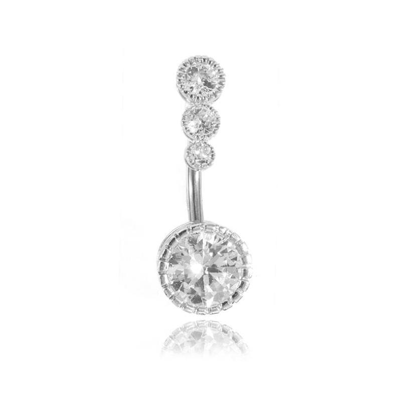 14G Four Gem Round Navel Belly Button Ring Barbell Body Piercing Jewelry