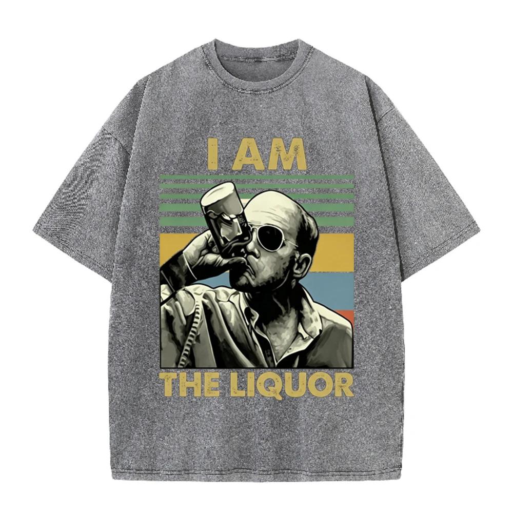 T-shirt Grafica Uomo Retro Lavata Beige Vintage Ritratto Uomo che Beve Stampa a Blocchi di Colore Strisce Oversize Uomo Casual Manica Corta