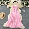 French Design Sense Heavy Industry Hollow Embroidery Waist Suspender Dress Women's Summer Thin Temperament Holiday Style Long Dress