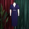 Damen Übergröße V-Ausschnitt Kurzarm Figurbetontes Midi-Kleid für den Arbeitsweg