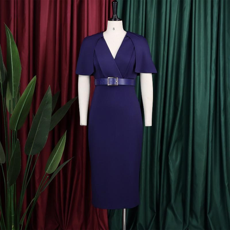 Damen Übergröße V-Ausschnitt Kurzarm Figurbetontes Midi-Kleid für den Arbeitsweg