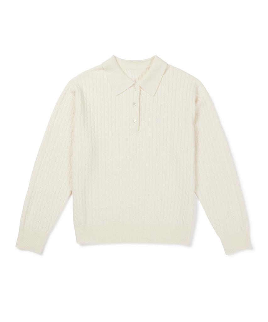 CLOVE [26Fw CLOVE] Cable Collared Knit Pullover (Ivory)