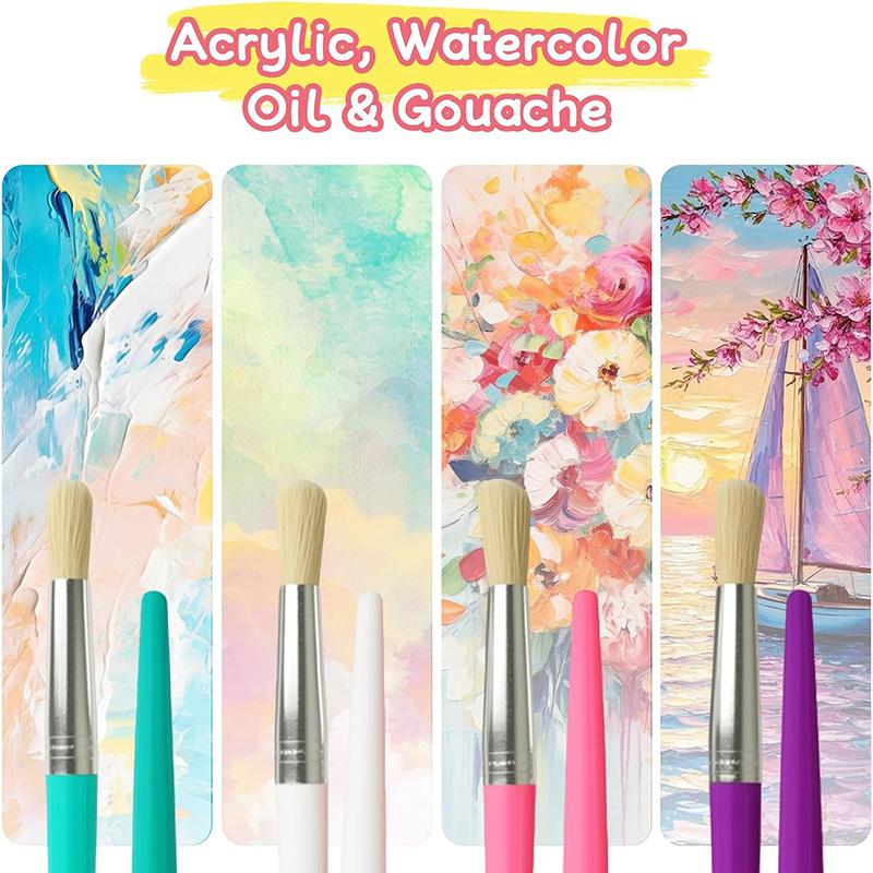 4Pcs Toddler Paint Brushes Set Coloful Paint Brush Set for Kids Round Bristle Tip Paintbrushes for Kids Beginners Art Supplies